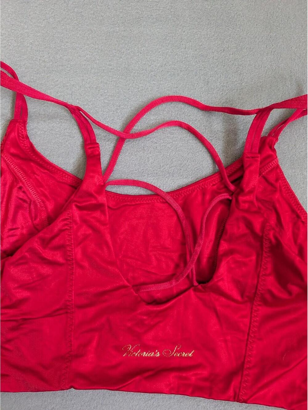 Victoria's Secret Bralette Womens Large Red Satin Crossback Wireless Unpadded - Picture 4 of 5